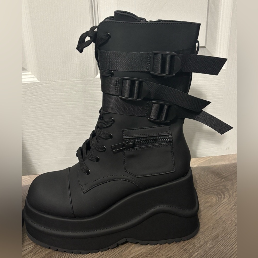 Dolls Kill / Current Mood Mad Hustle Wedge Platform Boots - Picture 2 of 9